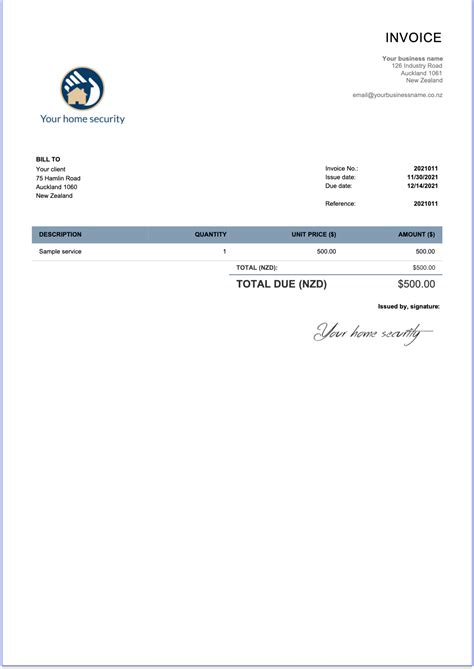 Template Invoice Nz