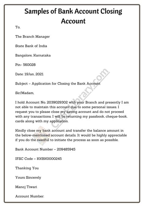 Template Letter To Close Bank Account