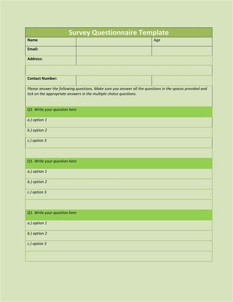 Template Of A Questionnaire