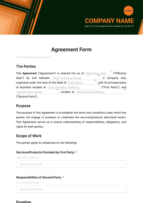Template Of Agreement