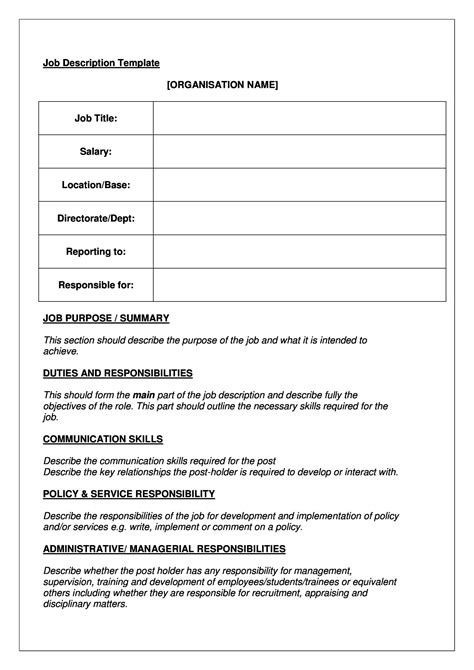 Template Of Job Description