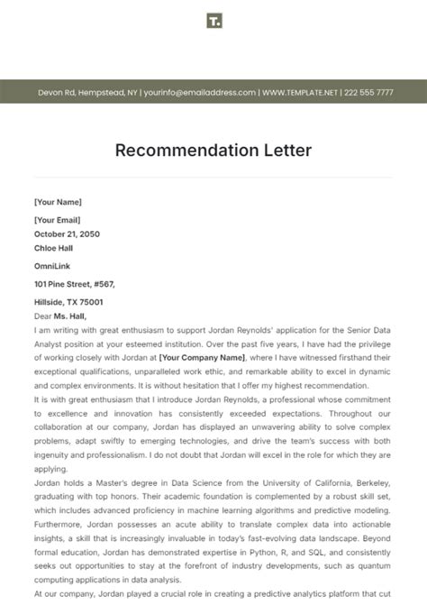 Template Recommendation Letter
