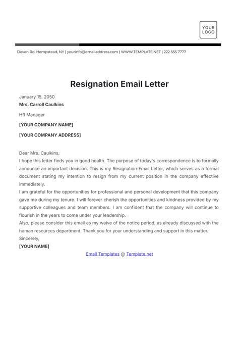Template Resignation Email