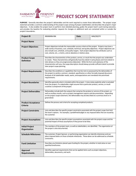 Template Scope Statement