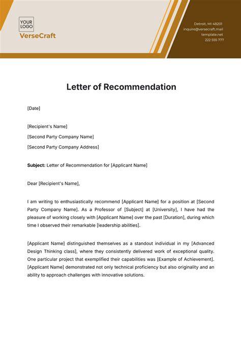Template To Write A Letter Of Recommendation