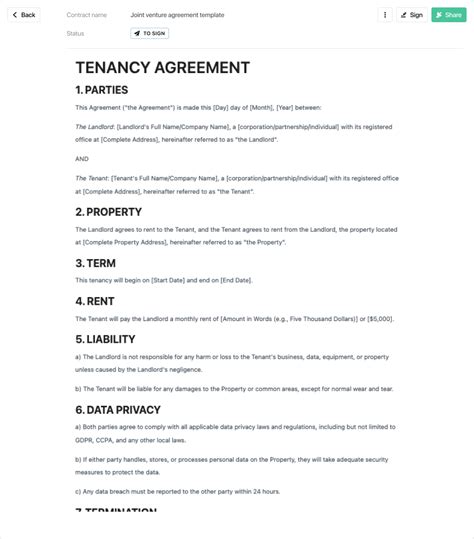 Tenant Agreement Template