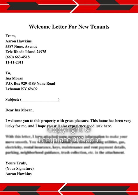 Tenant Welcome Letter Template