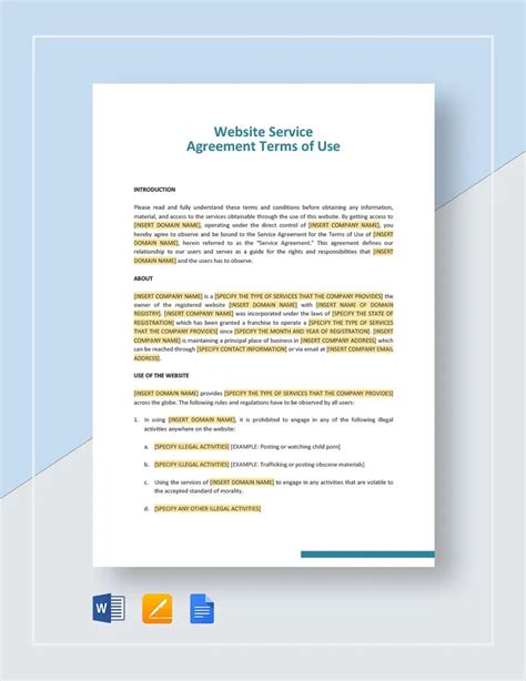 Terms And Agreement Template