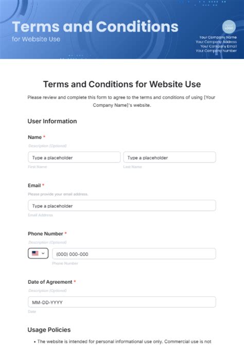 Terms Of Use Template For Website Free