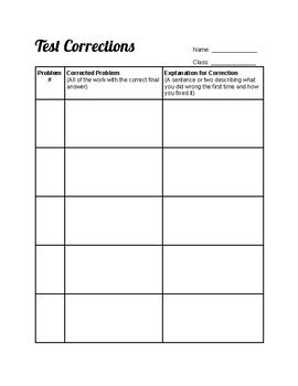 Test Corrections Template Math