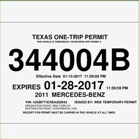 Texas Temporary Tag Template