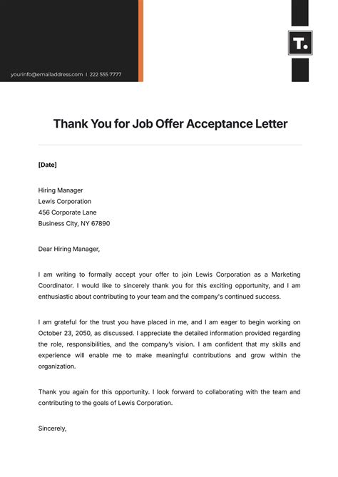 Thank You Letter For Job Offer Template
