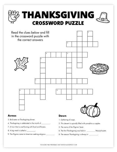 Thanksgiving Crossword Puzzle Printable