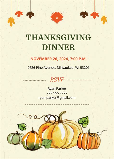 Thanksgiving Dinner Invitation Template Free