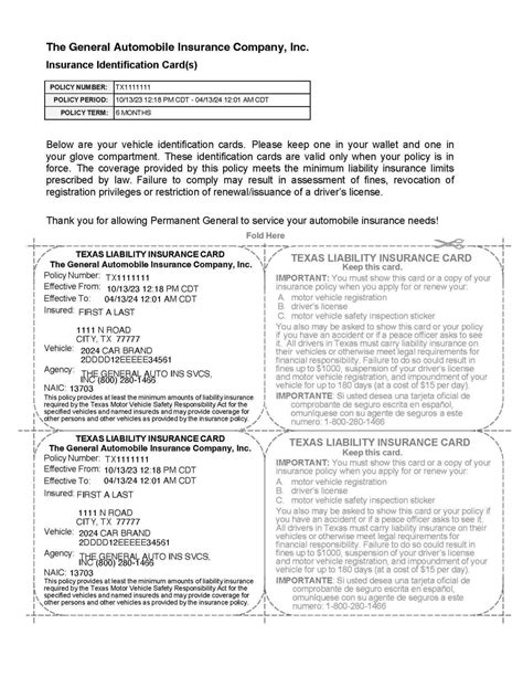 The General Insurance Card Template
