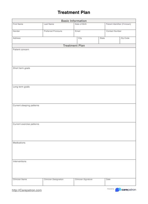 Therapy Treatment Plan Template