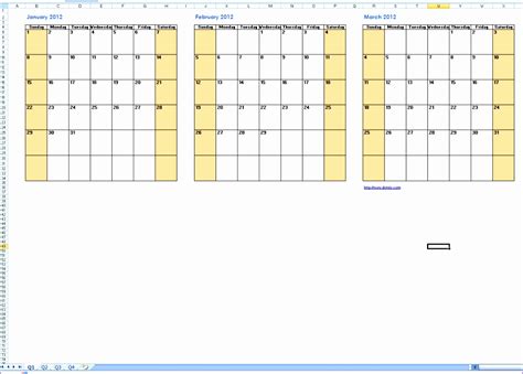Three Month Calendar Template Excel