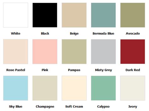Toilet Seat Color Chart