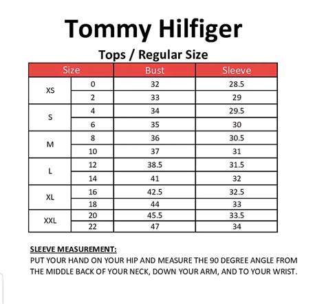 Tommy Hilfiger Jacket Size Chart