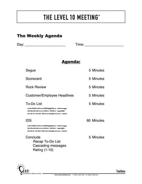 Traction Level 10 Meeting Template