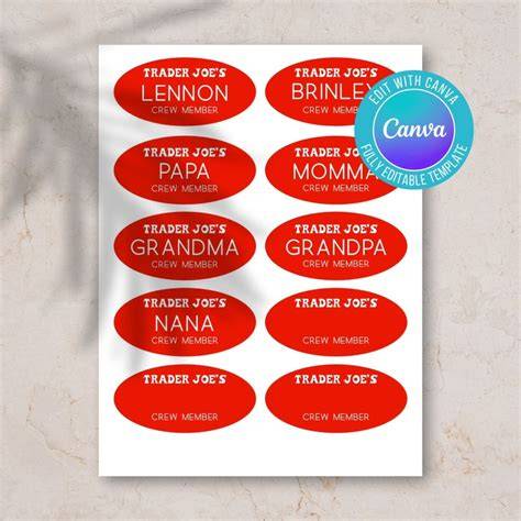 Trader Joe's Name Tag Template