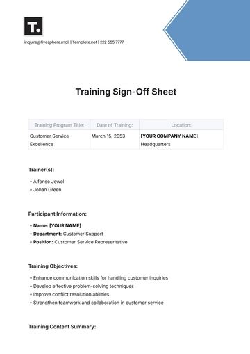 Training Sign Off Template