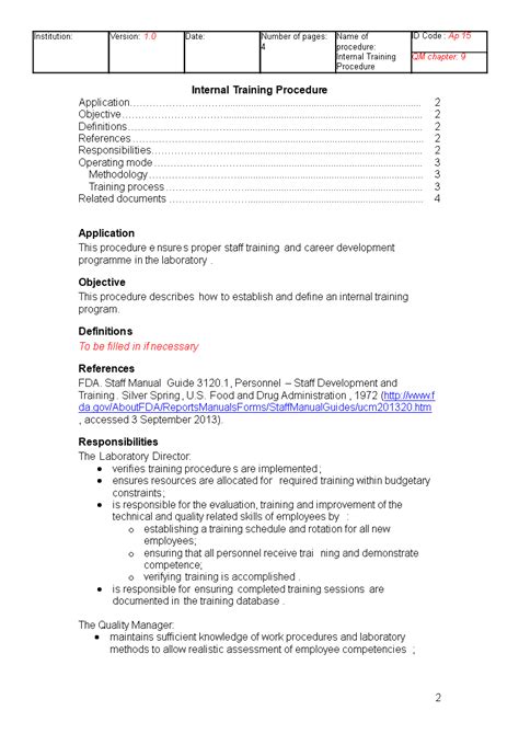 Training Sop Template