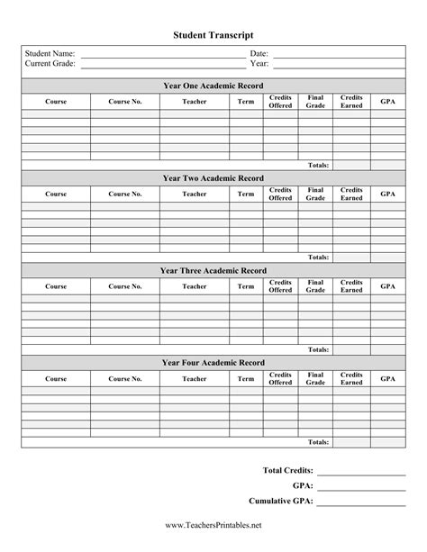 Transcript Template Free