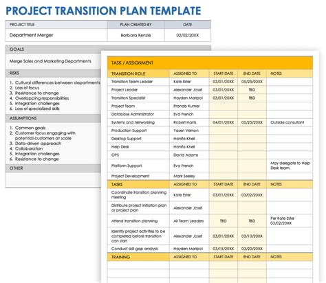Transition In Plan Template