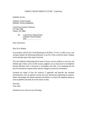 Transunion Dispute Letter Template