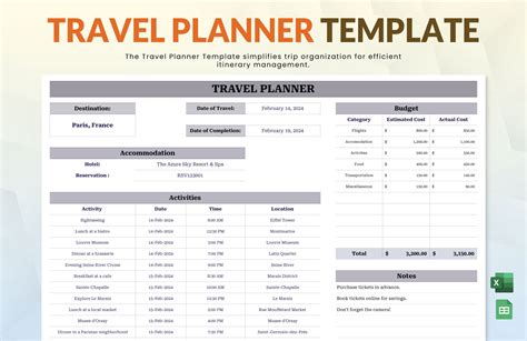 Travel Planner Template Excel