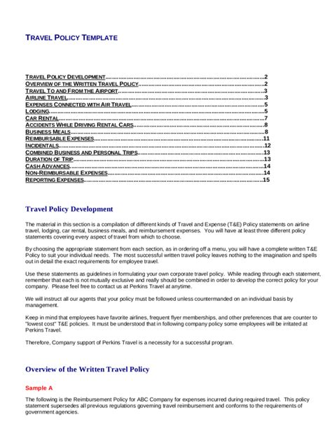 Travel Policy Templates