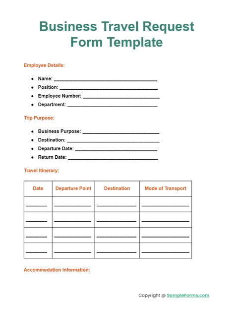 Travel Request Form Template Word