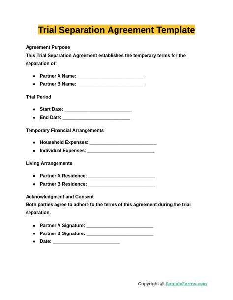 Trial Separation Agreement Template