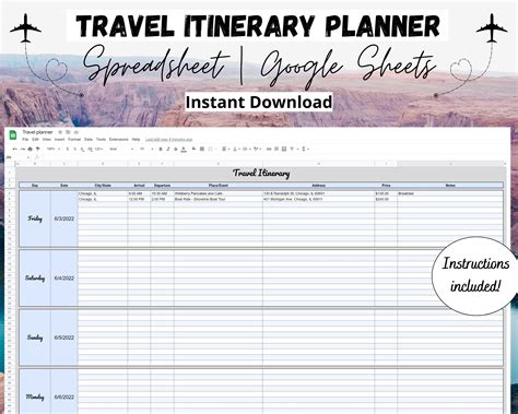 Trip Planner Template Google Sheets