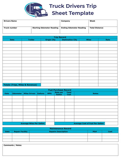 Trip Sheet Template