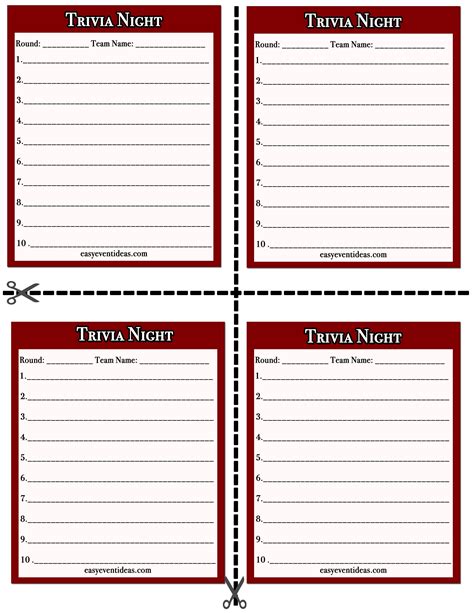 Trivia Sheet Template
