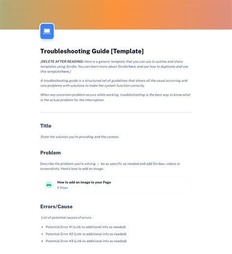 Troubleshooting Guide Template