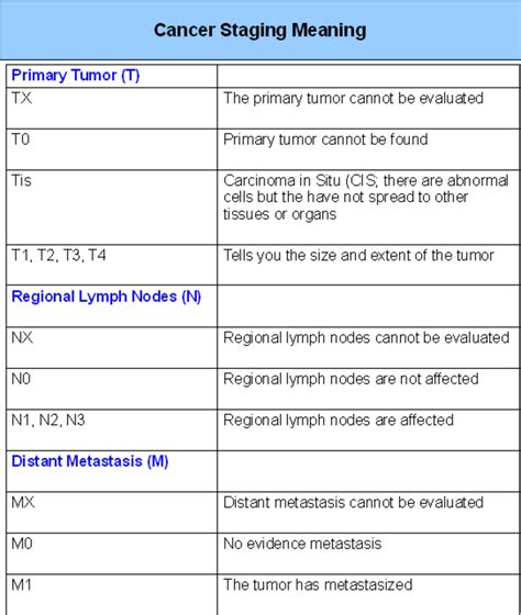 Tumor Staging Chart