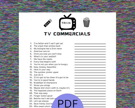 Tv Commercial Trivia With Answers Printable