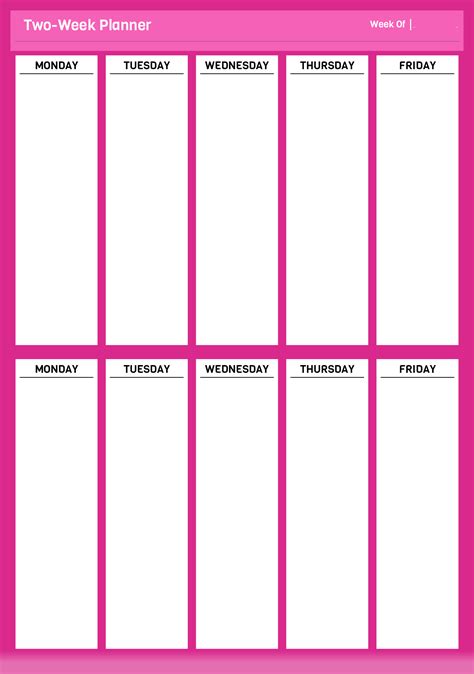 Two Week Calendar Template