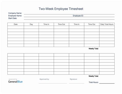 Two Week Timesheet Template