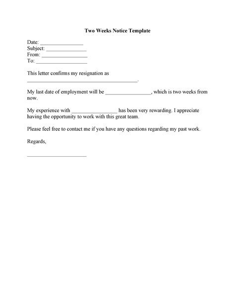Two Weeks Notice Email Template