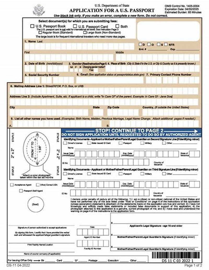 U S  Passport Application Form Example
