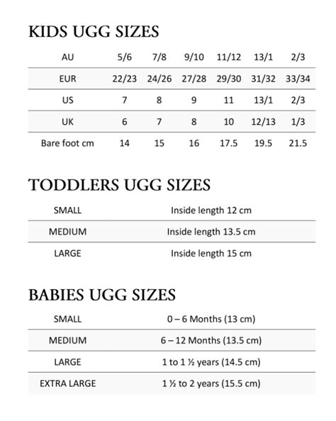 Ugg Size Chart Infant