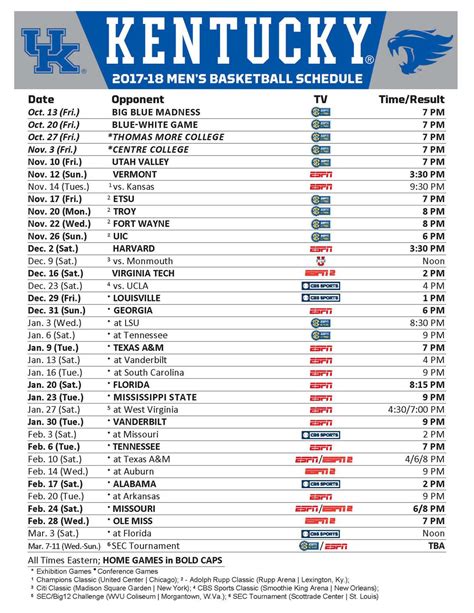 Uk Basketball Printable Schedule