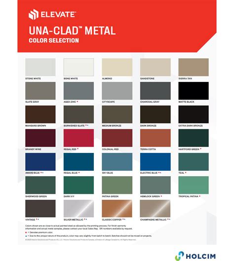 Unaclad Color Chart