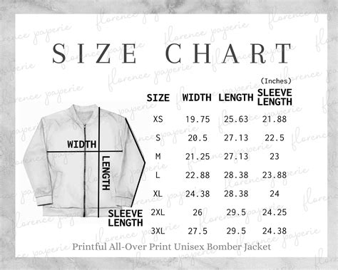Unisex Size Chart Jacket