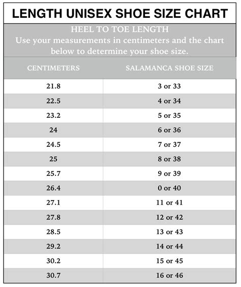Unisex Size Chart Shoes