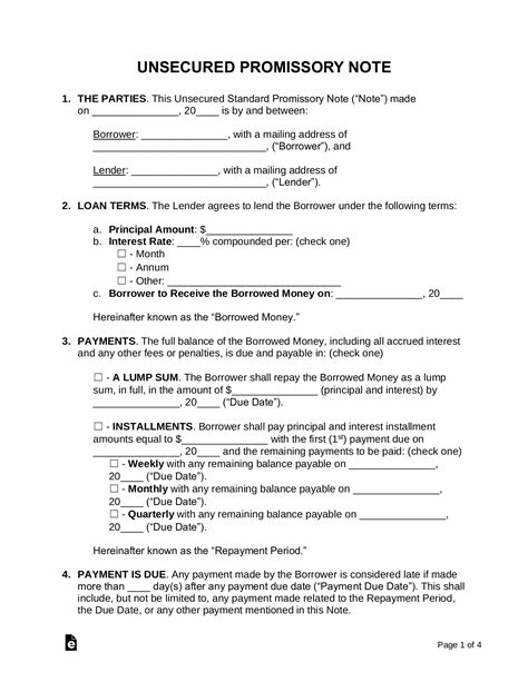 Unsecured Promissory Note Template